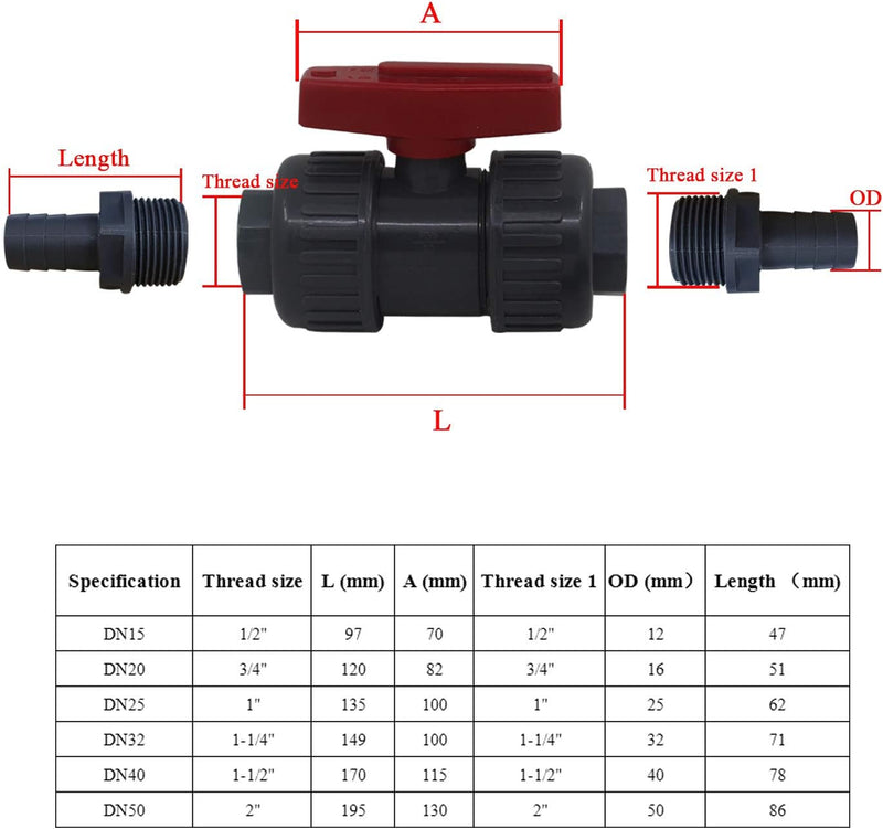 OemClima Kugelhahn absperrventil Pool kugelventil PVC kugelhahn innengewinde schlauchanschluss 12 16