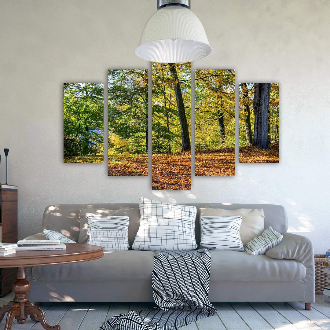 Wanddeko XXL Landschaft Leinwandbild 5 Teilig Herbst Wald Bäume bunt 100x70 cm Leinwandbild 100x70 c
