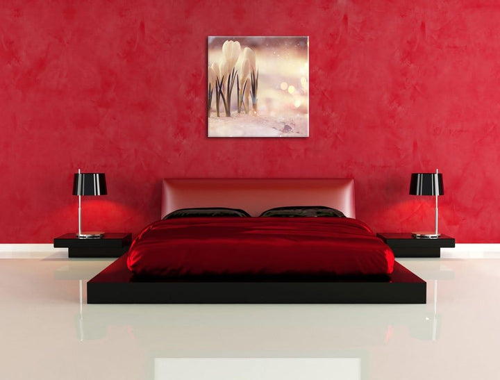 Pixxprint Schneeglöckchen im Frühjahr als Leinwandbild Quadratisch/Grösse: 70x70 / Wandbild/Kunstdru