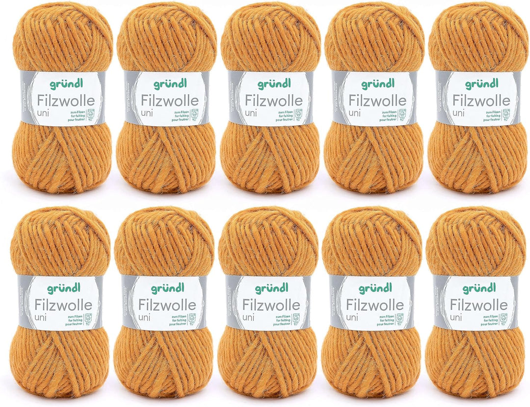 Gründl Filzwolle uni (Wolle zum Filzen, Stricken und Häkeln, Garn aus 100 % Schurwolle, 50 g / 50 m,