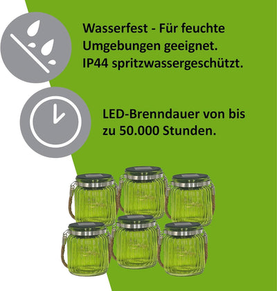 ISOTRONIC LED Solarlampe (6er Set) Solarleuchte/Solar Laterne, Hängeleuchte für Garten, Balkon und A