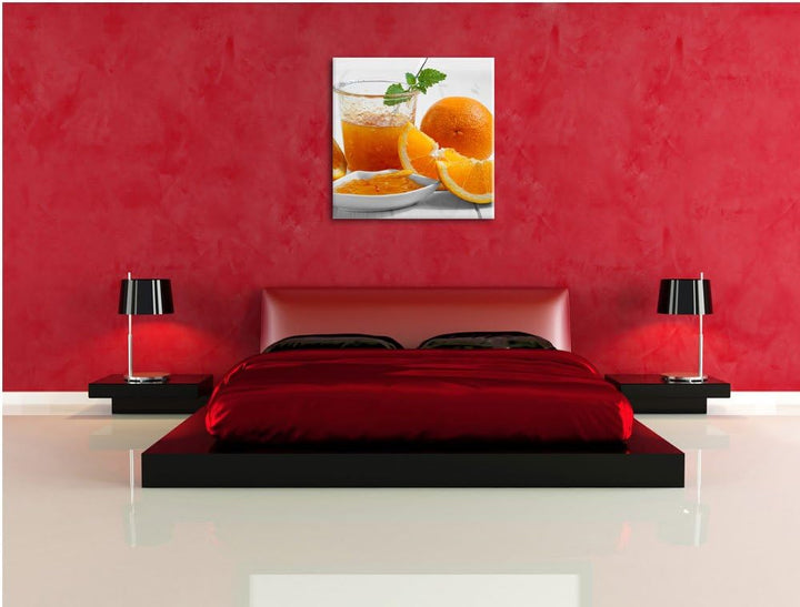 Pixxprint Orangen Orangenmarmelade Orangensaft schwarz/weiss, Format: 70x70 als Leinwandbild, 70x70