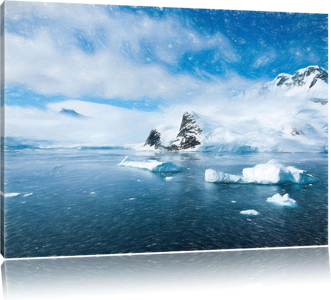 Pixxprint Winterlandschaft in der Antarktis / 100x70cm Leinwandbild bespannt auf Holzrahmen/Wandbild