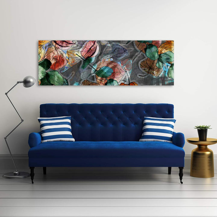 Wandbild XXL Pflanzenmotiv Deko Kunst Bilder Kunst werk mehrfarbig 150x50 cm Deco panel 150x50 cm H,