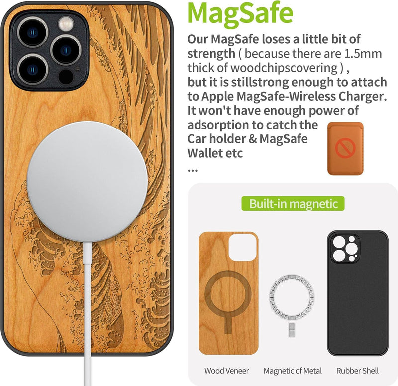 Carveit Magnetisch Hülle für iPhone 12 Pro Case [Elegante Kirschholz] [Weich TPU Stossstange] Stossf