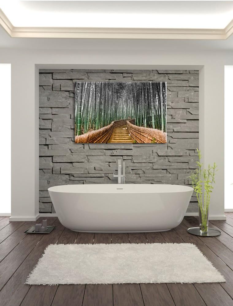 Pixxprint Kyoto Japan Bambuswald B&W Detail, Format: 100x70 auf Leinwand, 100x70