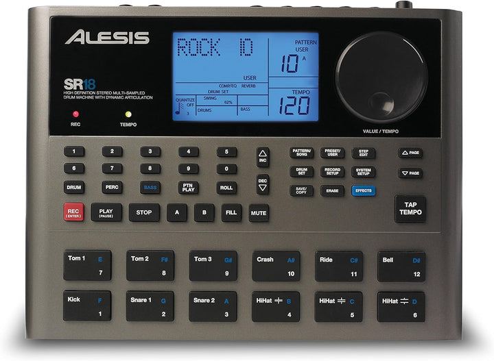 Alesis SR18 - Portables Drum Machine mit Effekten, 175 Preset Patterns und 32MB Samplespeicher & Ada
