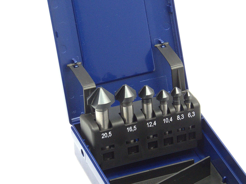 WSH-TOOLS Kegelsenker Set 7-teilig TiAlN-beschichtet 6,3 mm - 25mm HSS-G 90° Winkel in Rosebox, 7-te