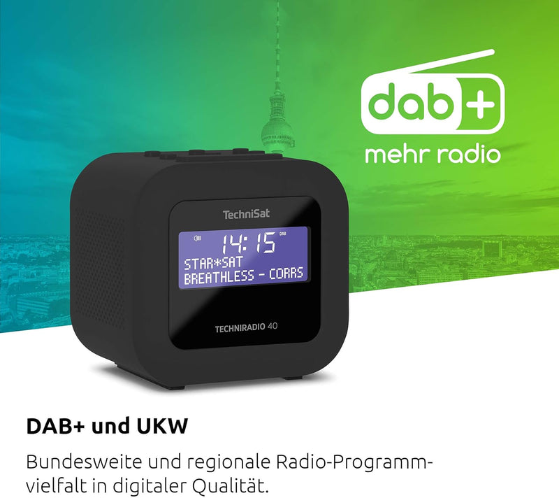 TechniSat TECHNIRADIO 40 - DAB+ Radiowecker (DAB, UKW, Wecker mit zwei einstellbaren Weckzeiten, Sle