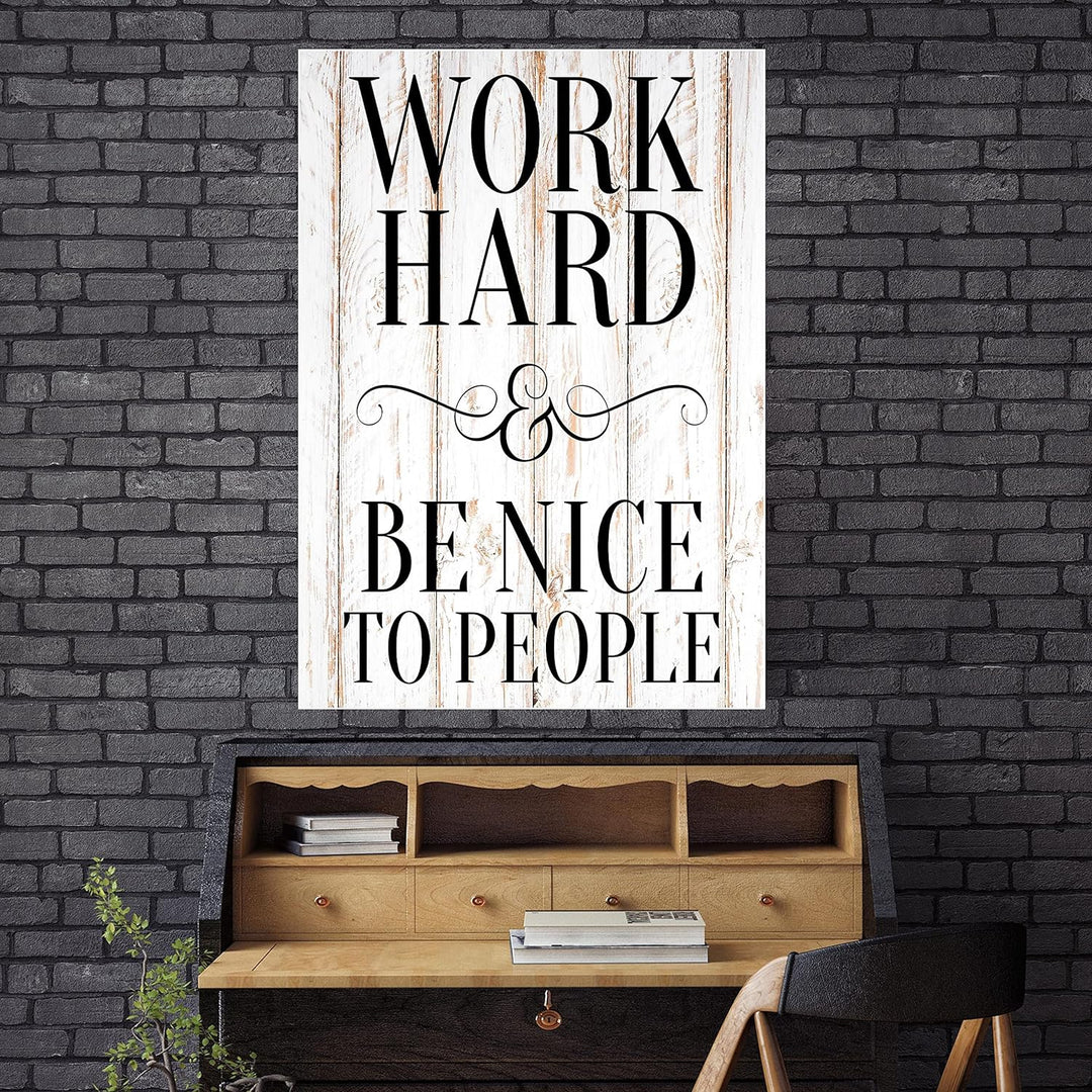 wandmotiv24 Poster als Wanddeko, Grösse Din A0, Work Hard, be Nice, Holz hell, Moderne Wanddeko, Wan