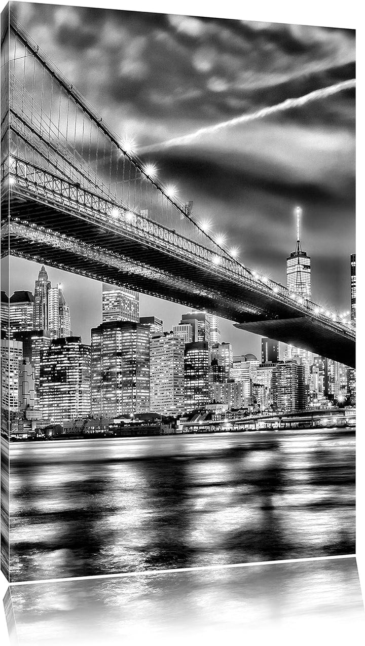 Pixxprint New York Brooklyn Bridge / 100x70cm Leinwandbild bespannt auf Holzrahmen/Wandbild Kunstdru