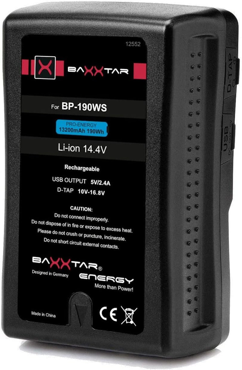 Baxxtar PRO V-Mount - LG Cells Inside echte 13200mAh - Ersatz Fuer Akku Sony BP-190WS und BP-FLX75 B