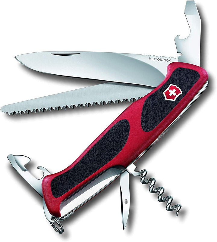 Victorinox Taschenmesser Ranger Grip 55 (12 Funktionen, Feststellklinge, Säge) rot/schwarz Bundle mi