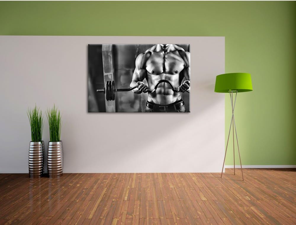 Monocrome, Bodybuilding, Format: 100x70 auf Leinwand, XXL riesige Bilder fertig gerahmt mit Keilrahm