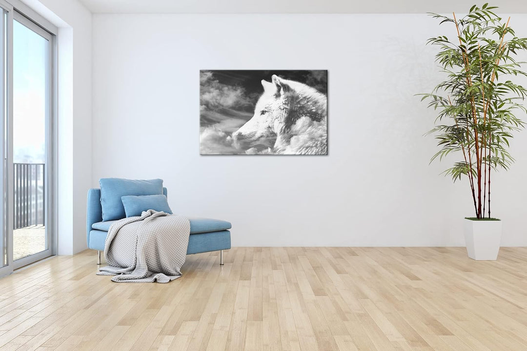 deyoli himmlicher stolzer Wolf Format: 80x60 Effekt: Schwarz&Weiss als Leinwandbild, Motiv fertig ge