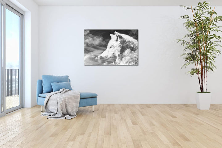 deyoli himmlicher stolzer Wolf Format: 80x60 Effekt: Schwarz&Weiss als Leinwandbild, Motiv fertig ge