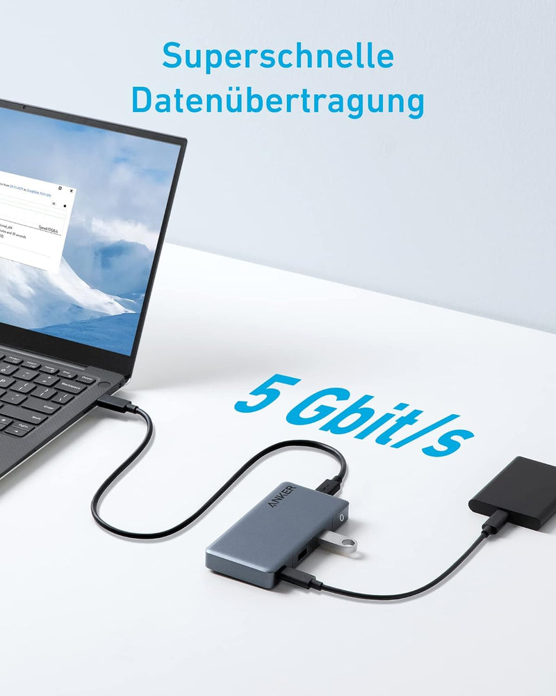 Anker 343 USB C Hub (7-in-1) mit 100W Power Delivery, Dual 4K HDMI Anschlüssen, 1x USB-C Upstream Po