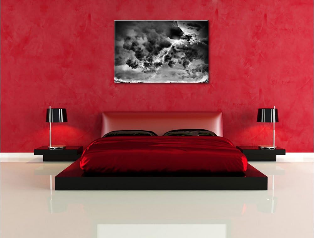 Pixxprint Monocrome, Blitz am Himmel, Format: 100x70 auf Leinwand, 100x70