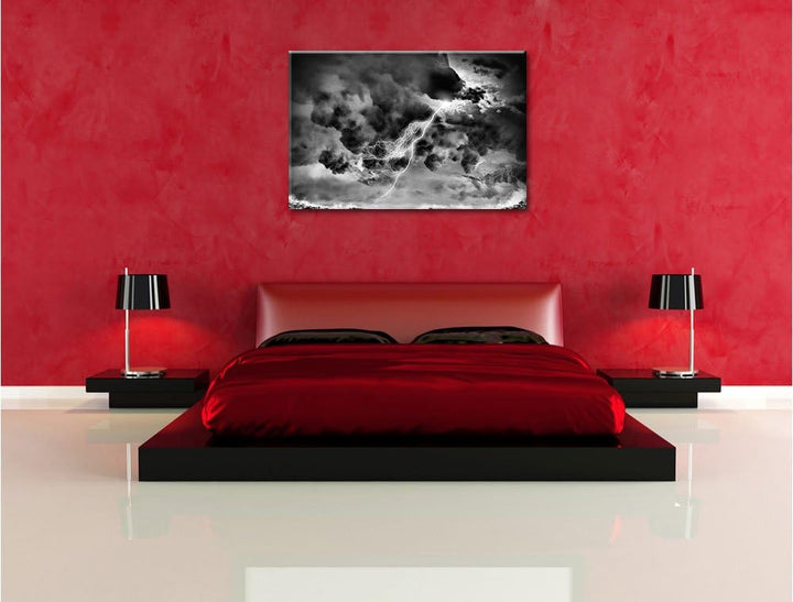 Pixxprint Monocrome, Blitz am Himmel, Format: 100x70 auf Leinwand, 100x70