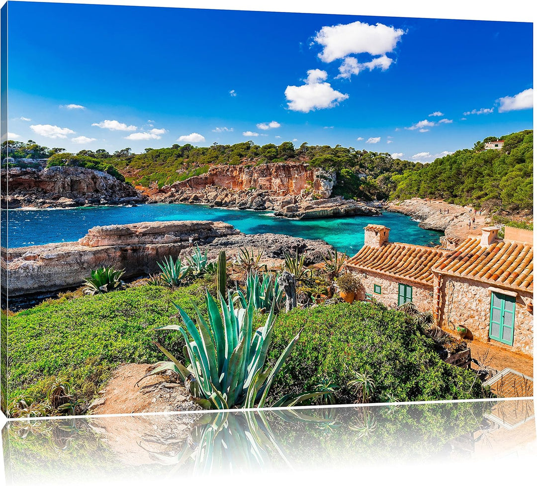 Pixxprint Ferienhaus an der Küste als Leinwandbild/Grösse: 100x70 cm/Wandbild/Kunstdruck/fertig besp