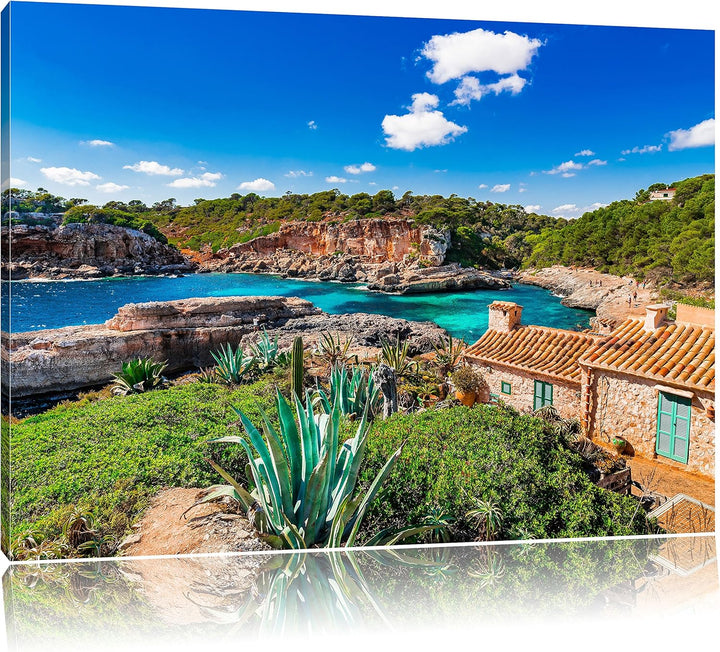 Pixxprint Ferienhaus an der Küste als Leinwandbild/Grösse: 100x70 cm/Wandbild/Kunstdruck/fertig besp