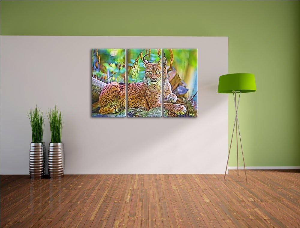 aufmerksamer Luchs NewArt 3-Teiler Leinwandbild 120x80 Bild auf Leinwand, XXL riesige Bilder fertig