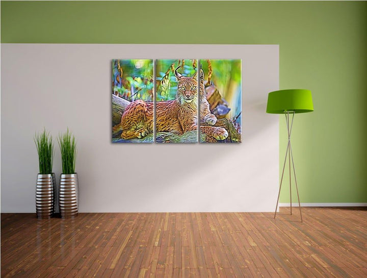 aufmerksamer Luchs NewArt 3-Teiler Leinwandbild 120x80 Bild auf Leinwand, XXL riesige Bilder fertig