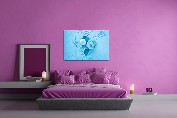 deyoli ein Strauss Ranunkelblumen Format 80x60 Effekt: Monocrome Blau als Leinwandbild, Motiv fertig