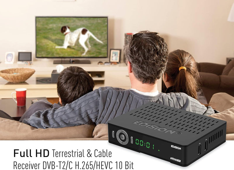 Edision PING T2 C Terrestrischer & Kabel Receiver DVB-T2 C H.265 HEVC Kartenleser Full HD PVR, 2xUSB