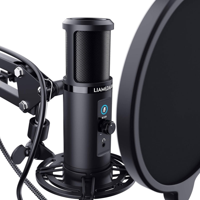 CSL - Kondensatormikrofon USB mit Mikrofonarm - Studiomikrofon Set - Mikrofon mit Mikrofonarm, Spinn