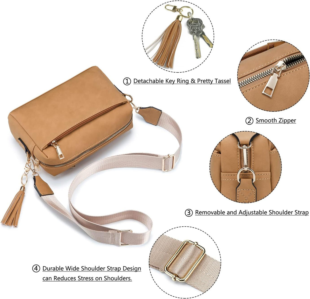 Roulens Damen Handy Umhängetasche,Veganem Leder Crossbody Schultertasche,Breiter Riemen Abendtasche