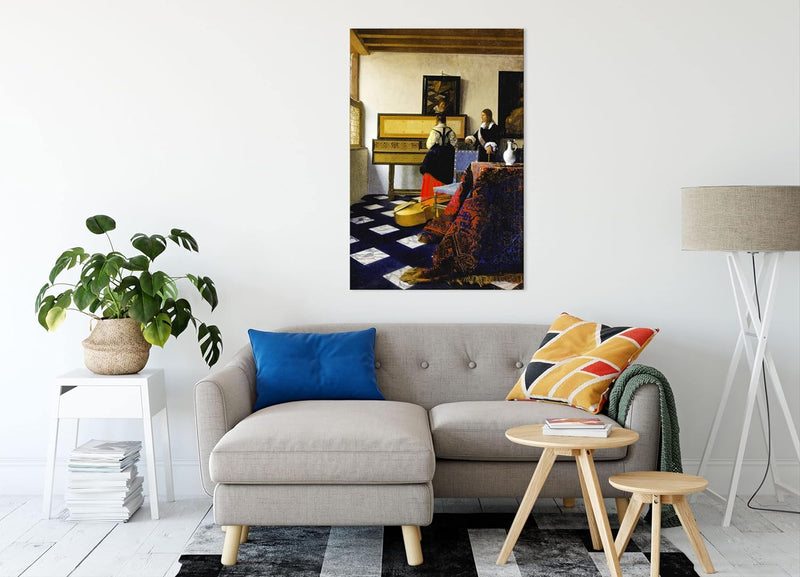 Johannes Vermeer - Die Musikstunde als Leinwandbild / Grösse: 100x70 cm / Wandbild / Kunstdruck / fe