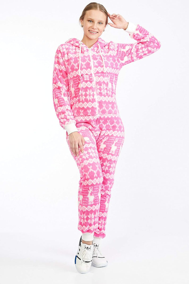 Teddyfleece Teddyfell Jumpsuit flauschig und kuschelig One Piece Overall warm (Pink(2910), L~40)