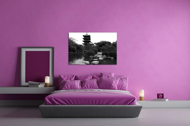 deyoli Japanischer Zen-Garten Effekt: Schwarz&Weiss,Format: 80x60 als Leinwandbild, Motiv fertig ger