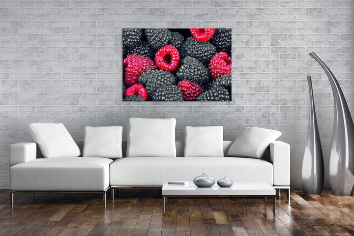 deyoli Himbeeren und Früchte im Format: 80x60 als Leinwandbild, Motiv fertig gerahmt auf Echtholzrah