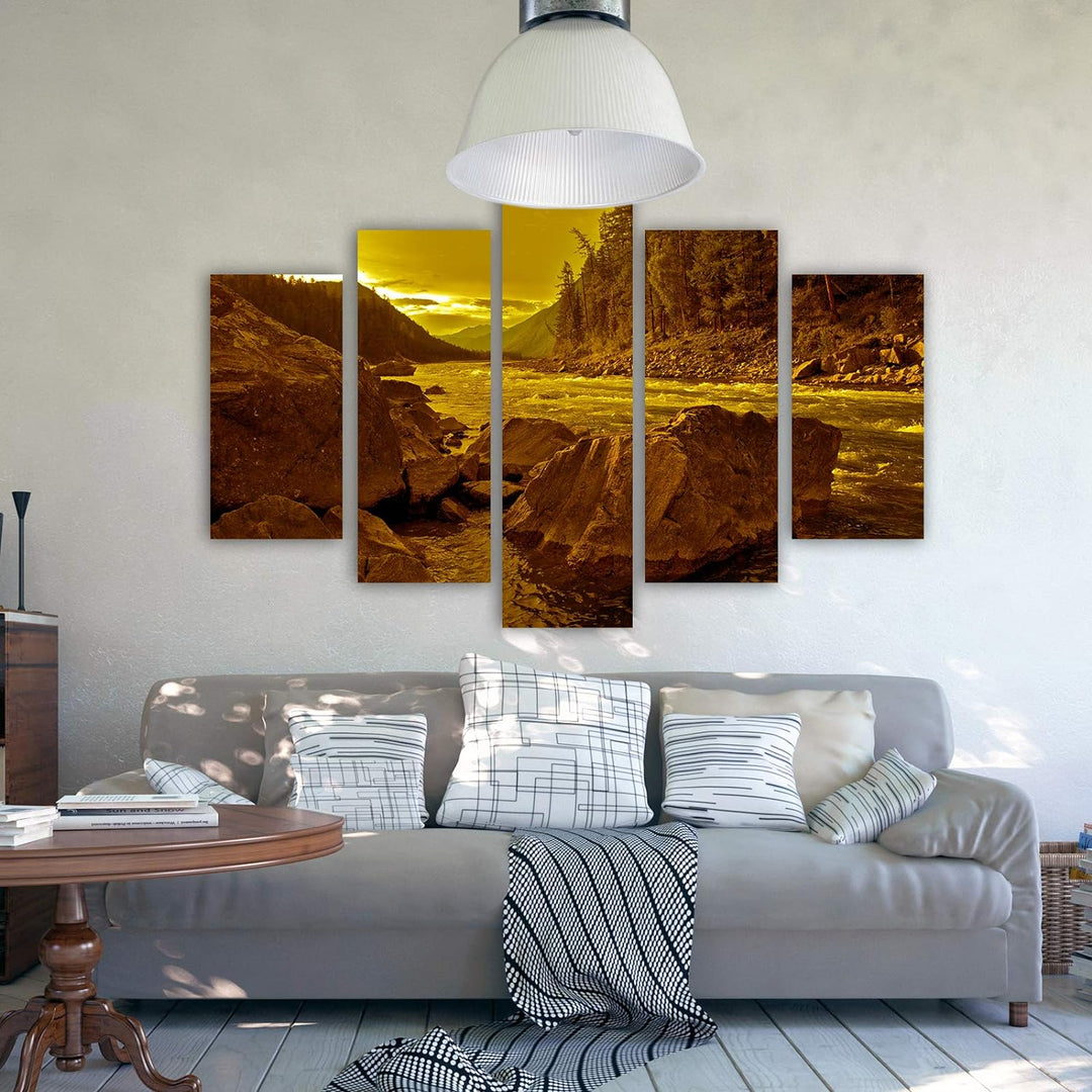 Feeby Bilder Landschaft 150x100 cm - Leinwandbild 5 Teilig XXL Kunstdruck Steine braun Leinwandbild