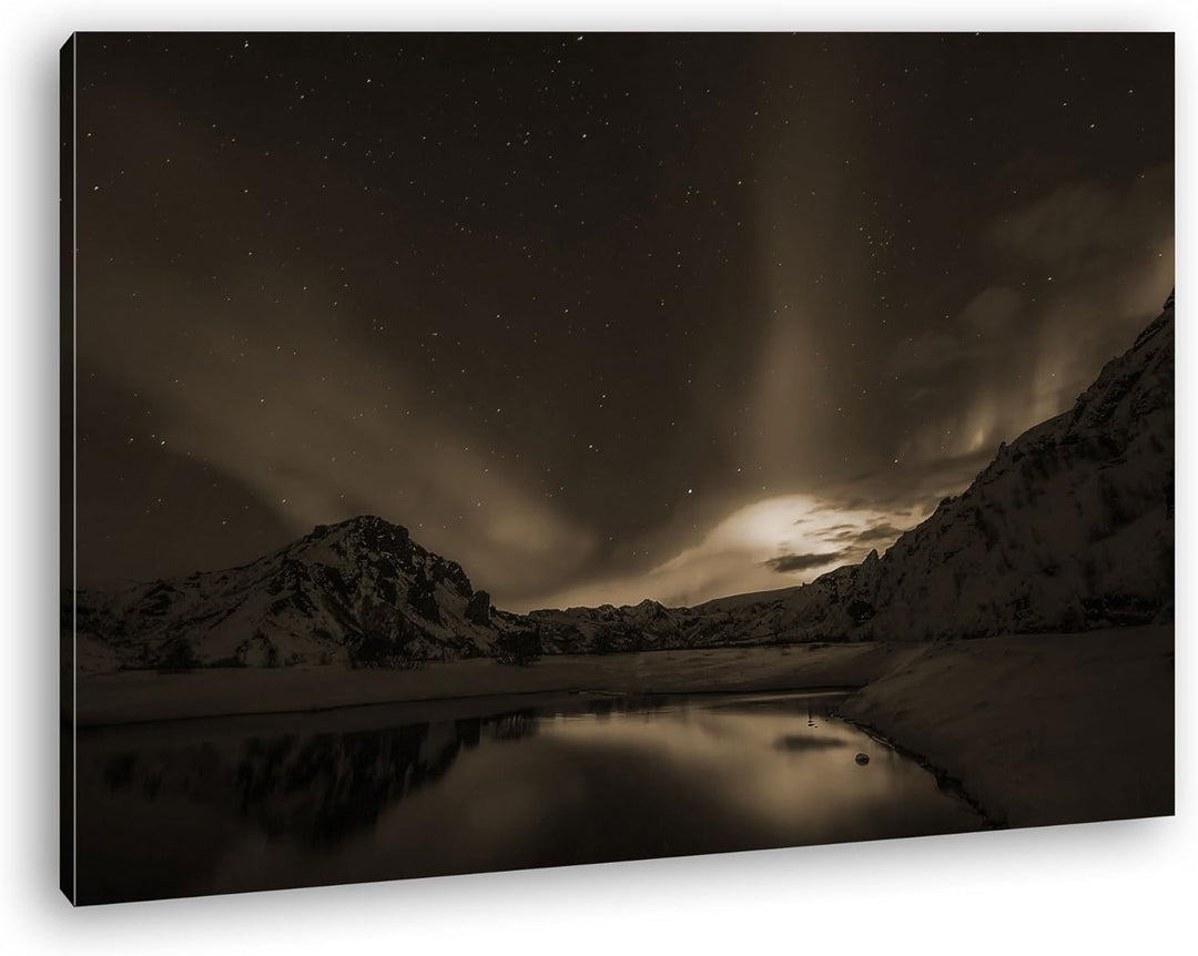 deyoli Aurora Borealis Format: 80x60 Effekt: Sepia als Leinwand, Motiv fertig gerahmt auf Echtholzra