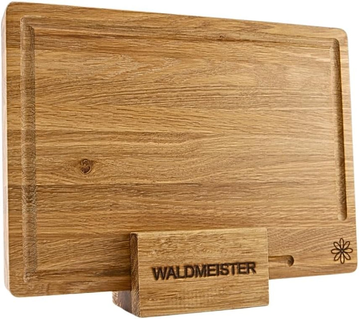 Waldmeister Schneidebrett aus massiver Eiche (33x24cm) - Eichenbrett mit Saftrille - Holzbrett mit p