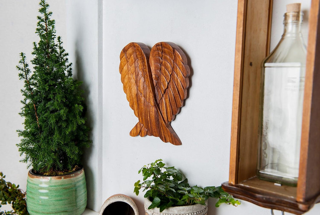 Windalf Engel Dekor Holzbild Wandrelief Amanda 22 cm Engels Flügel Holzornament Bohemian Wandojekt H