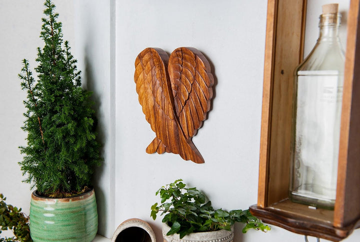 Windalf Engel Dekor Holzbild Wandrelief Amanda 22 cm Engels Flügel Holzornament Bohemian Wandojekt H