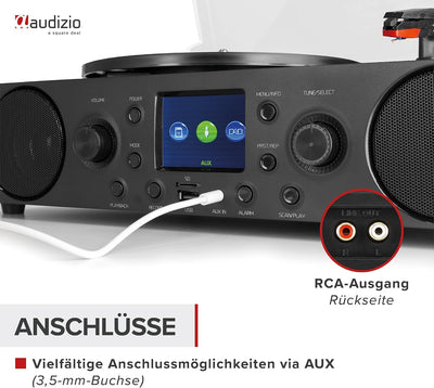 Audizio Tulsa - Stereoanlage mit Plattenspieler Bluetooth 5.0, UKW Tuner, DAB Radio, Aufnahmefunktio