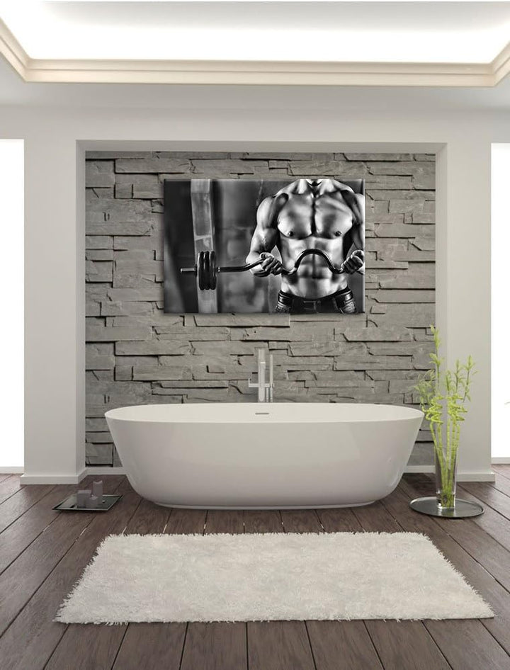 Monocrome, Bodybuilding, Format: 100x70 auf Leinwand, XXL riesige Bilder fertig gerahmt mit Keilrahm