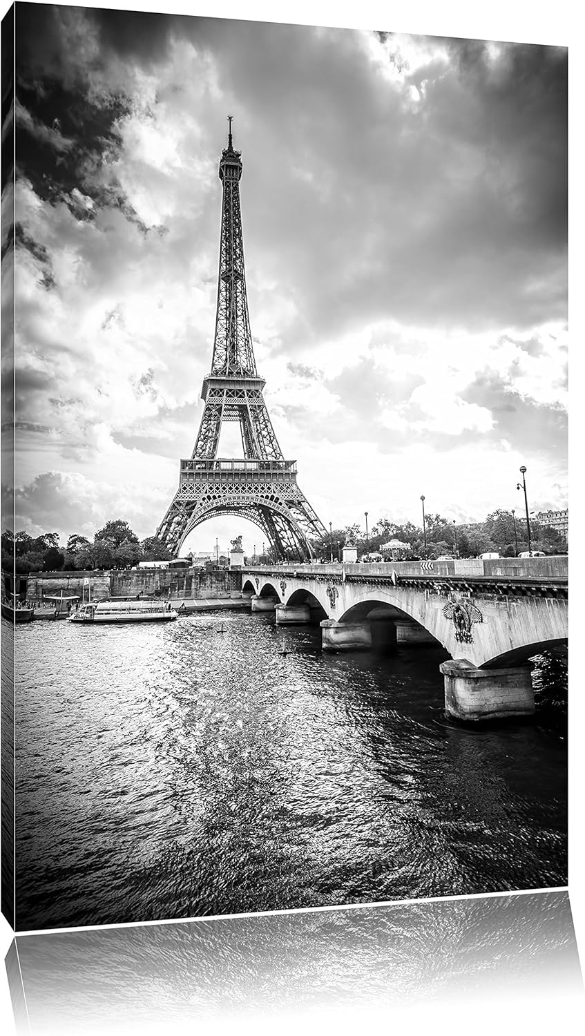 Pixxprint Eiffelturm in Paris Kunst B&W als Leinwandbild/Grösse: 100x70 cm/Wandbild/Kunstdruck/ferti