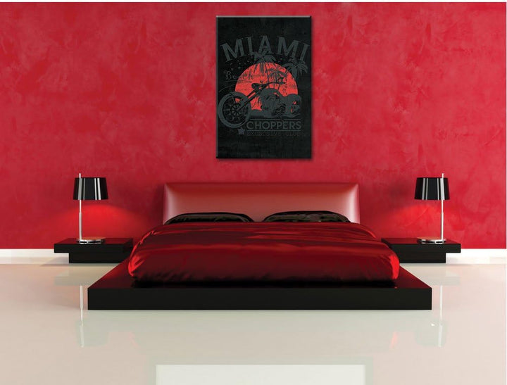 Dark Miami-Choppers black Bild auf Leinwand, XXL riesige Bilder fertig gerahmt mit Keilrahmen, Kunst