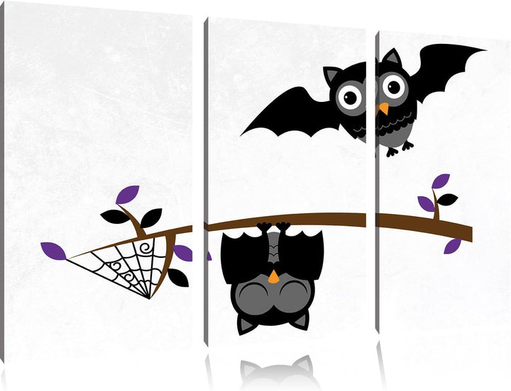 Pixxprint Fledermaus Eulen an AST als Leinwandbild/Grösse: 3 Teilig (120x80) cm/Wandbild/Kunstdruck/