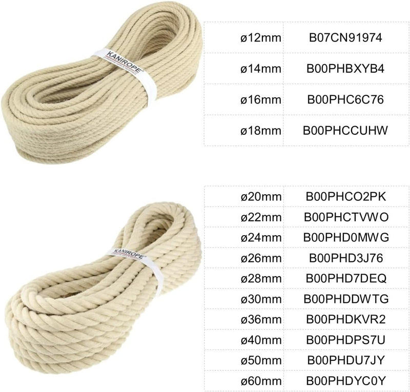 Kanirope® Polyhanfseil SPINTWIST ø28mm 10m 4-litzig gedreht, 10m