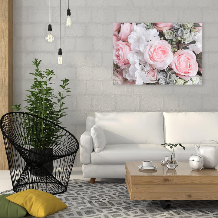 Feeby Bild auf Vlies Leinwand Rosa Rosen Blumenstrauss 90x60 cm Kunstdruck Modern Wandbilder Deko Fl
