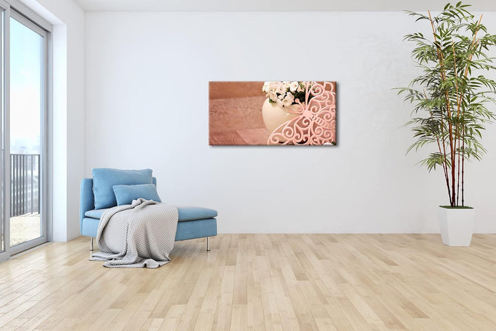 Blumen und Schmetterlinge Panorama 60x30 cm als Leinwandbild, Motiv fertig gerahmt auf Echtholzrahme