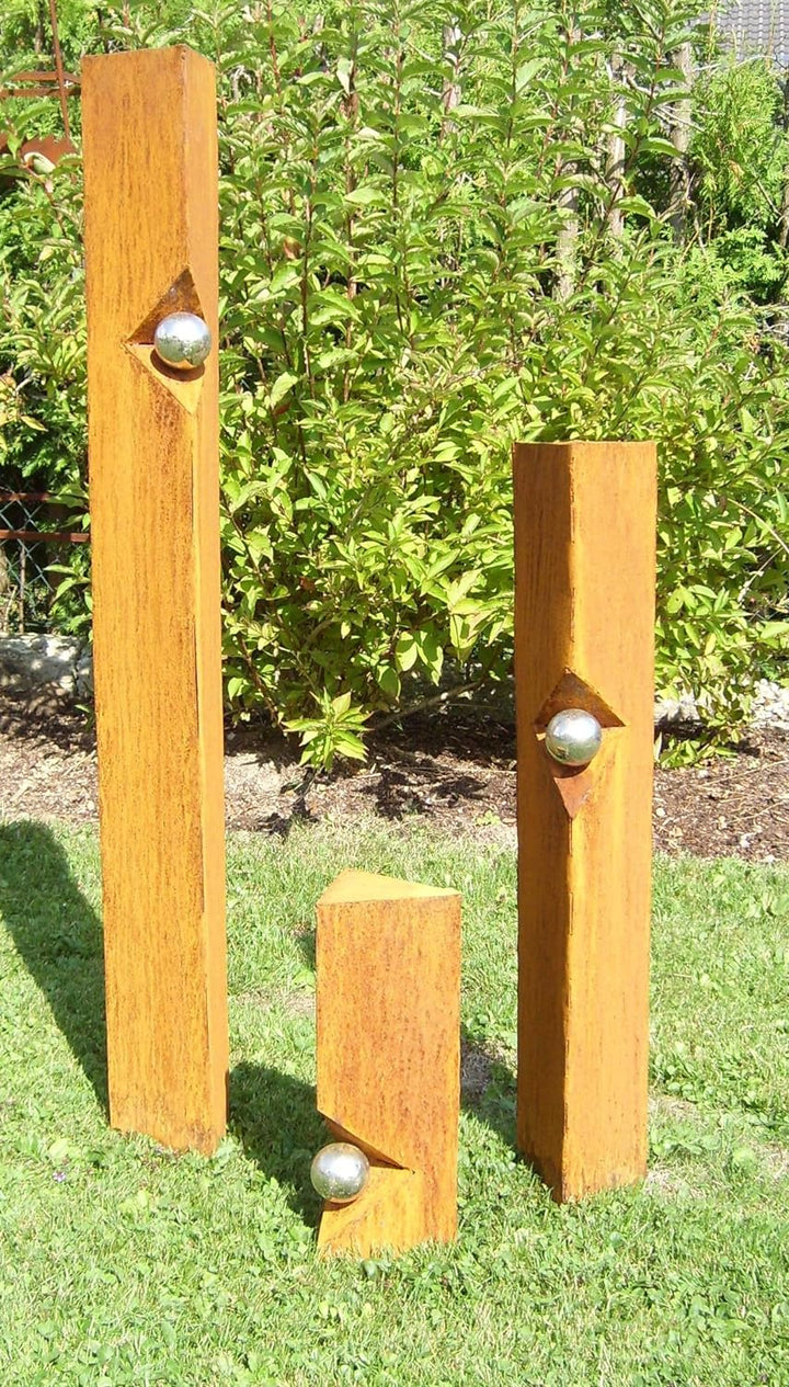 JH-Metalldesign Säulenset Edelrost Kugel Säulen Set Rost mit Edelstahl - Kugeln Rost Garten Dekorati