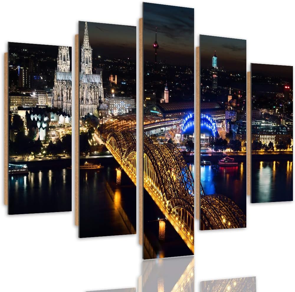 Bilder 5 Teilig Köln Deco Panel Kunst Stadt Nacht Architektur bunt 100x70 cm Deco panel 100x70 cm K,